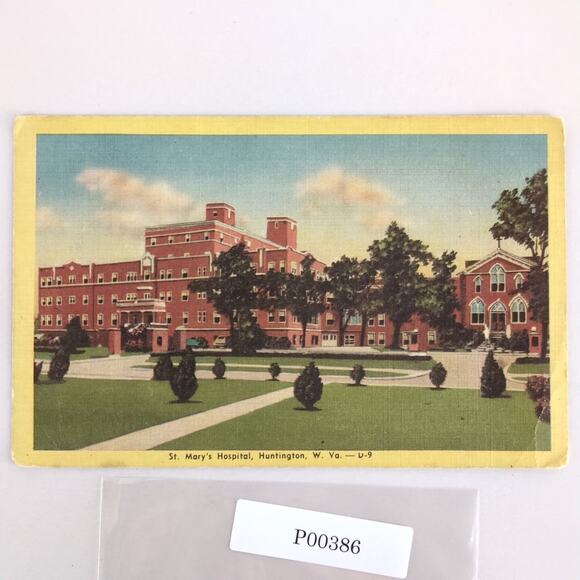 St Mary's Hospital Huntington West Virginia 1940s Linen Postcard WV PC Medical - Picture 1 of 2